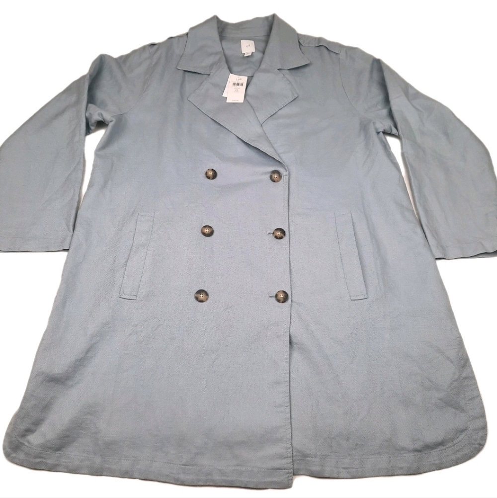 NWT J. Jill Linen Cotton Lightweight Peacoat Blazer Dusty Blue Size 2XL Breeze - Picture 3 of 10